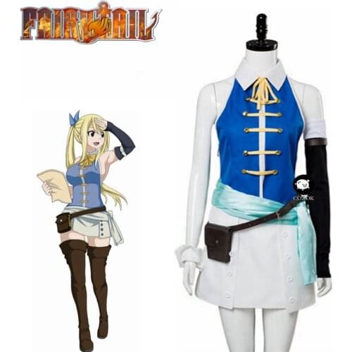 Anime Fairy Tail Lucy Heartfilia Cosplay Costume Backless Adult Women Halloween Carnival Show Party Dress Full Set