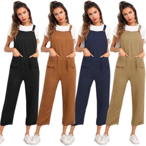 FNOCE Foreign Trade Cross-border New One-piece Suit Fashion Zipper Pocket Suspenders Casual One-piece Pants Ladies Casual Pants