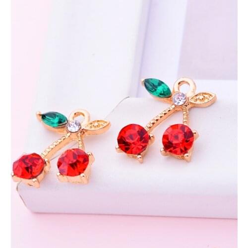 Kpop 10pcs/Set Cute Cherry Pendant Womens Earrings Accessories Colorful Crystal Fruit Pendant DIY Jewelry Making Charm Findings