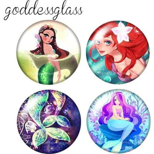Magic Mermaid Wishes Fish scales tails 10pcs 12mm/18mm/20mm/25mm Round photo glass cabochon demo flat back Making findings
