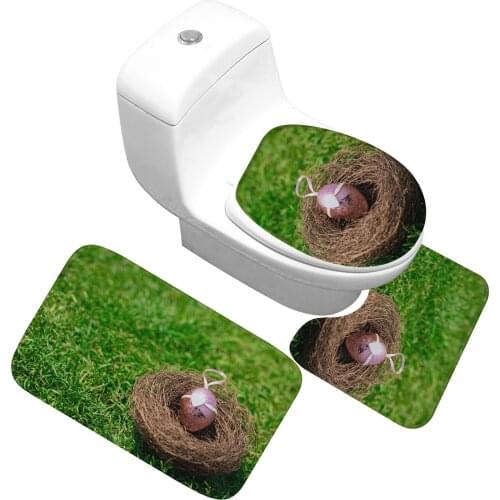 Microfiber Bath Mats 3Pcs Bathroom Rug Set Printed Easter Pattern Bath Non Slip Tub Mat Water Absorbent Memory Foam Carpet
