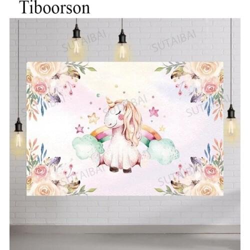 Cartoon Unicorn Photographic Backgrounds Flowers Rainbow Stars Baby Shower Birthday Personalized Poster Photo Backdrops Props
