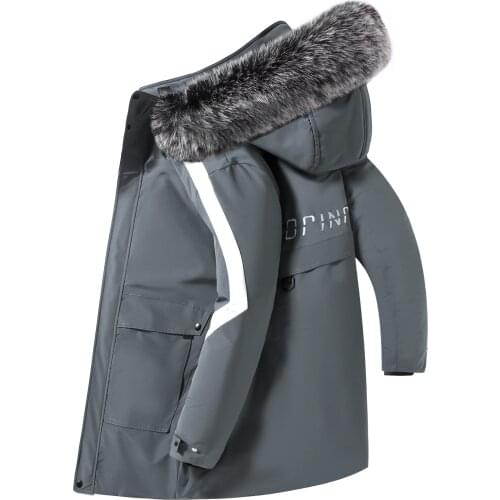 Winter Korean Mens Long Hooded White Duck Down Jacket Men Fur Collar Trench Coat Printed Thick Windbreaker Male M-3XL Y2025