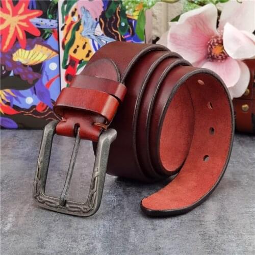 Genuine Leather Men Belt Vintage Pin Belt Buckle Ceinture Jeans Wide Waist Belt Male Thick Luxury Long Belt For Men MBT0041