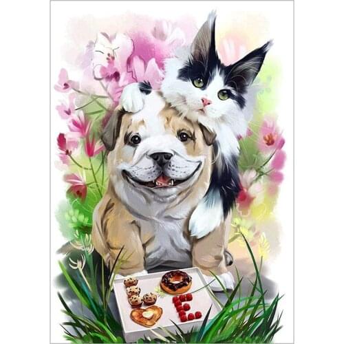 Dog Diamond Painting Pug and Cat Diamond Painting Kits Full Coverage Round Rhinestone DIY Tool Kit Art Supplies