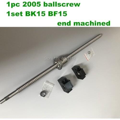 CNC Ballscrew Set : 20MM Ball screw SFU2005 1050 1100 1200 1500 mm End Machined + RM2005 Ball Nut + BK15 BF15 End Support