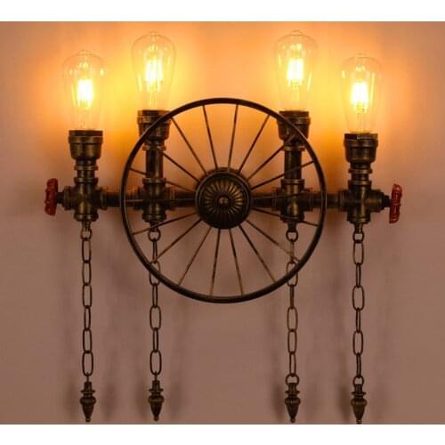 Retro Water Pipe Wall Lamp American Industrial Living Room Balcony Restaurant Bar Lamp Iron Wheel Wall Light Sconce