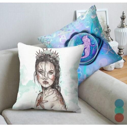 Mermaid Cushion Cover Sofa Car Bed Decorative Soft Pillowcases Cartoon Fairy Tale Pattern for Kids Peach Skin Home Decor 45x45cm