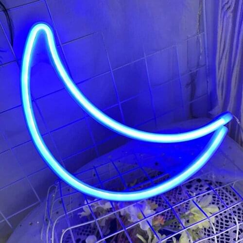 Moon Shaped Neon Signs Battery Powered Acrylic Wall Decor Hanging Decorative Home Atmosphere LED Night Lights JS22