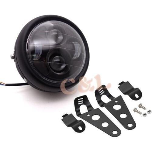 New Matte Black Motorcycle LED 6.3" Projector Head Light Lamp With 35-43mm fork mount bracket For Harley Bobber