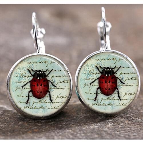 New Arrival Ladybug Insect Bronze Silver plated Earrings Jewelry Cute Ladybug Drop Earrings For Women Girls Hand Craft Jewelry
