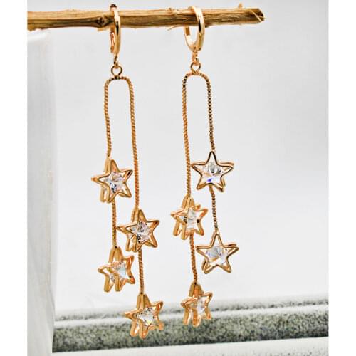 New Luxury Star Drop Earrings For Women Fashion Beautiful Stars Long Tassel Hollow Gold Dangle Earrings Anniversary Gift OBS1492