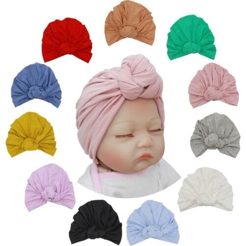 Baby Solid Hats Infant Pleated Cap Girls Boy Twist Knot Beanies Newborn Outdoor Indian Cap Toddler Soft Cute Hats Fashion Bonnet