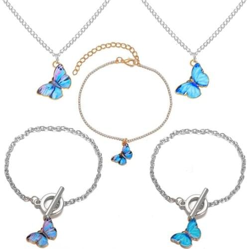 New Ins Internet Celebrity Gradient Butterfly Necklace Creative Simple Color Couple Choker