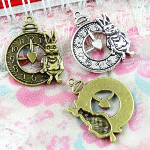 20 Pieces Rabbit Clock Charms Pendants Antique Silver Plated Antique Bronze Plated Pendant Crafts for DIY Jewelry Accessories