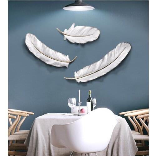 Nordic Wall Hanging Luxury Resin Feather Mural Crafts Art Hotel Home Porch Sofa Background Ornament 3D Wall Sticker Decoration