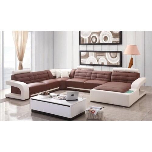 Modern corner Genuine leather sofa set for living room sofa set design U shape