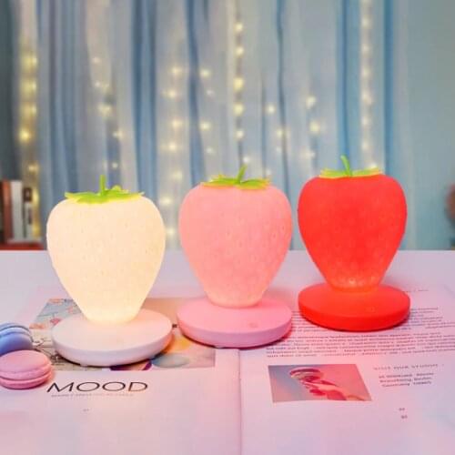 LED Table Lamp For Bedroom Cute Silicone Strawberry Night Light USB Charged Romantic Eye Protection Lamp Bedside Decor