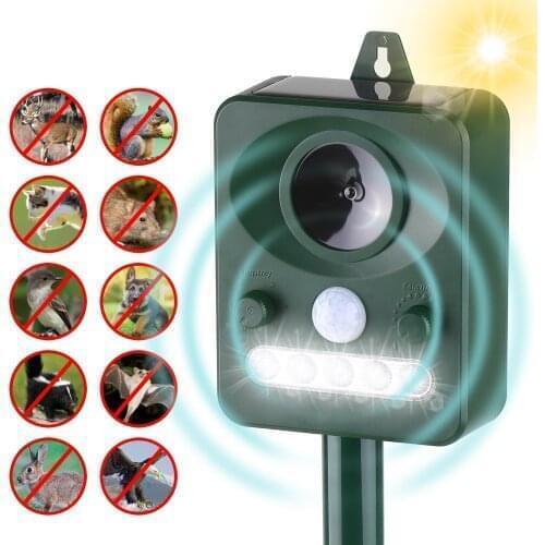 Solar Ultrasonic Pest Repeller Outdoor Animal Repeller with Ultrasonic Sound Motion Sensor and Flashing Light Keep Animals Away