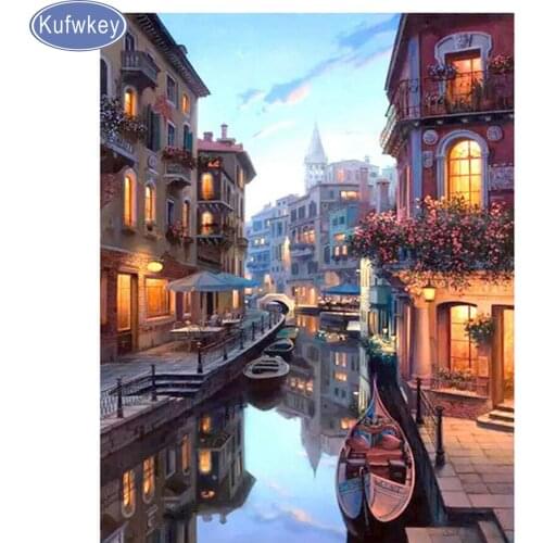 Needlework 5D DIY Diamond Painting Landscape Diamond Mosaic Diamond Embroidery boat Pattern Hobbies and Crafts Home Decor Gifts