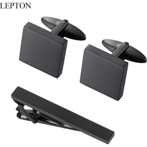 LEPTON Black Matte Cufflinks Set Square Matte Stainless Steel Cufflink For Mens Gifts Wedding Groom Business Cuff Links Gemelos
