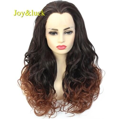 Joy&luck Long Curly Lace Front Wig Synthetic Wig for Women Ombre Brown Color Cosplay Wigs