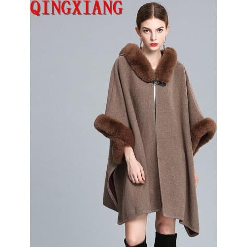 9 Color Winter Warm Plus Size Women Big Pendulum Cape With Faux Rabbit Fur Hat Fashion Loose Poncho Outstreet Long Cardigan Coat