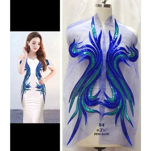 Gold sequined flower lace applique patch evening dress decoration jewelry long flowers patch handmade diy