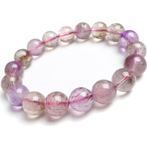 12mm Genuine Natural Super Seven 7 Rutilated Quartz Melody Stone Round Stretch Charm Crystal Beads Bracelet Drop Shipping