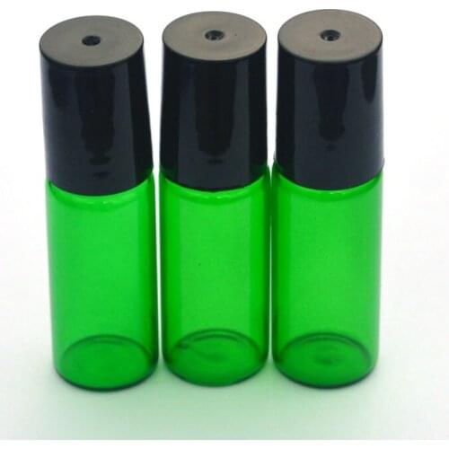 3pcs 5ml Empty Roll On Green Glass Bottle Refillable Perfume Liquids Essential Oil Sample Steel Roller Ball Bottle Fast