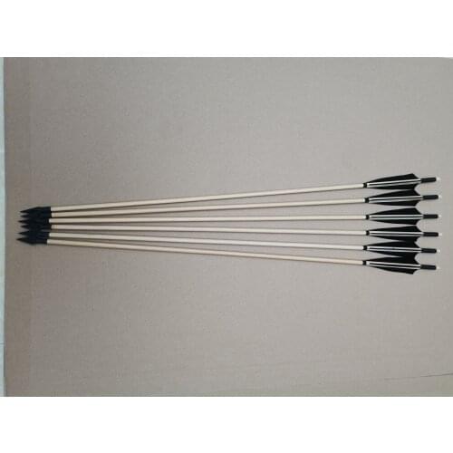 6 Pcs Archery Wooden Arrows 33 Inch Black Feather Wooden Shaft Traditional Handcraft Arrows for Recurve Bow Longbow Hunting