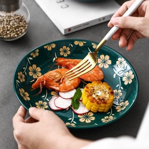 7-inch plate Nordic plate online celebrity plate dark green deep plate household ceramic plate plate tableware