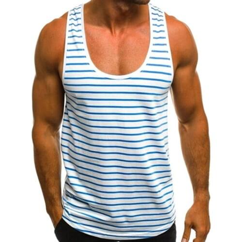 Brand New Mens Tank Casual Striped Sleeveless O Neck Shirts Vest Summer Beach Sportswear Holiday Tank Tops Fashion Streetwear
