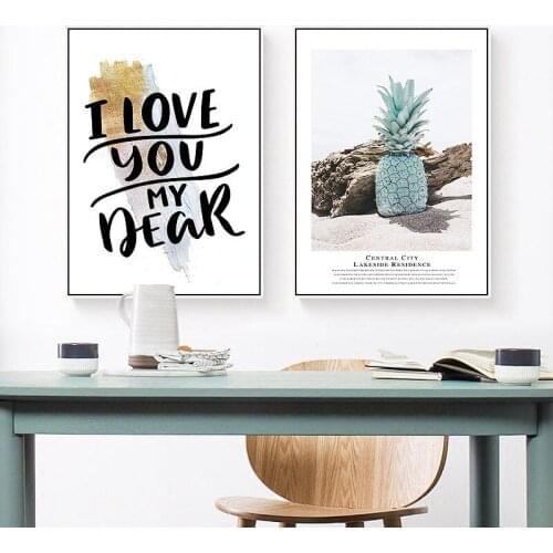 Abstract Blue Gold Feathers Pink Black Words Plants Canvas Painting Sofa Background Wall Pictures Posters Living Room Decoration