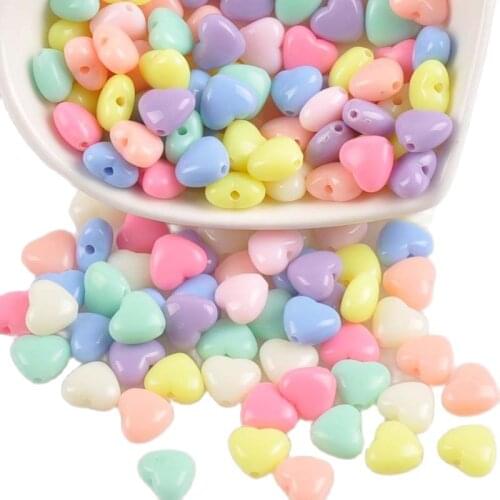 100/50pcs 9X8mm Mixed Color Acrylic heart spacer beads For Jewelry Handmade YKL0589X