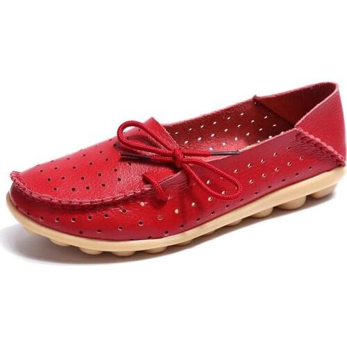 Fashion Women Flats Ballet Women Shoes Genuine Leather Breathable Casual Shoes Women Moccasin Soft Shoes Mother Lofter Plus Size