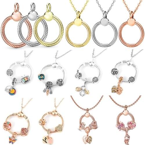 Base Snake Chain Ring Pendant Fit Original Pan Charms Bracelet Girl Beads DIY Jewelry for Women Circle Dangle Necklace Girl Gift