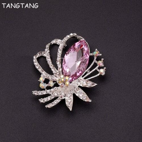 TANGTANG Large Crystal Brooch Bright Shiny Brooch Pin For Women Rhinestone Jewelry Pin Scarf Clip Hot Pink Pins Bijoux Fashion