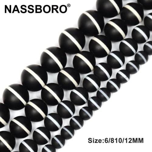 Round Black Matte Onyx One Line Stripe Agat Beads Natural Stone Beads For DIY Jewelry Making Necklace Bracelet Diy 6mm 8mm 10mm