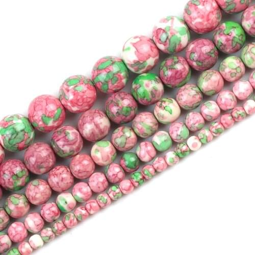 Pink Green Colorful Rain Jaspers Round Beads Natural Loose Stone Beads For DIY Jewelry Making 4/6/8/10/12mm Bracelet 15