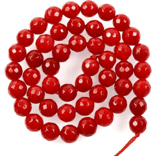 Natural Stone Beads Cut Surface Red Marble Loose Beads for Jewelry Making Needlework DIY Bracelet Strand 4-12 MM