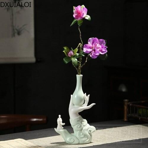 DXUIALOINew Chinese Zen Bergamot Vase Decoration Living Room Dried Flowers Flower Arrangement Desktop Decoration Home Decoration