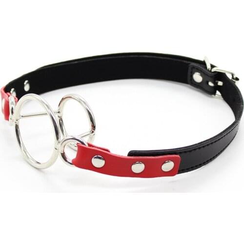 Double Ring Flail open Mouth Gag Oral Fixation Mouth Round Plug Stuffed locked Bondage Restraints Sex toy Products For Couple