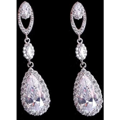 Elegant Designs Vintage Triple Tiered Clear CZ Long Pear-Shaped Drop Earrings for Bridal Wedding Pageant Bridesmaids Party Prom