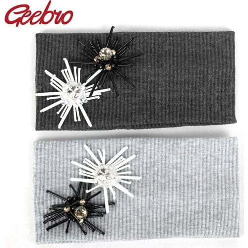 Geebro 2019 Luxury Summer Ladies Girls Sequins Floral Headbands Women Glitter Rhinestone Cotton Elastic Hair Band Headwear