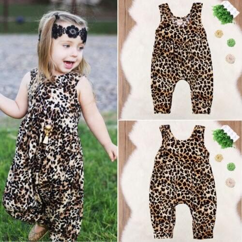 2018 New Arrival Cute Baby Girls Leopard Vest Romper Jumpsuit Harem Pants Cotton Newborn Loose Summer Outfits Clothes 0-24M