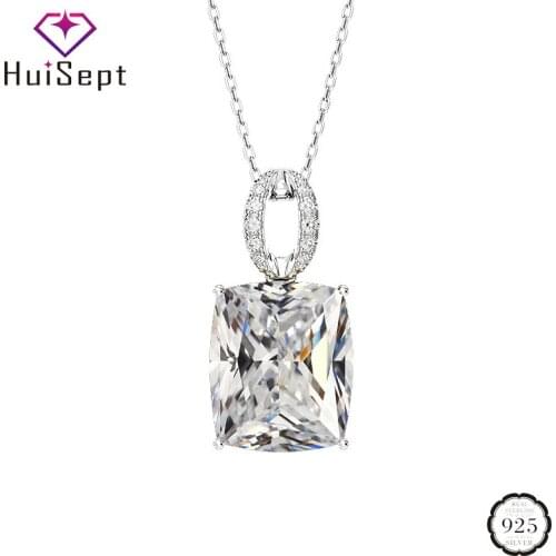 HuiSept Fashion 925 Silver Jewellery Necklace Rectangle Shaped Citrine Zircon Gemstone Pendant Ornaments for Women Wedding Party