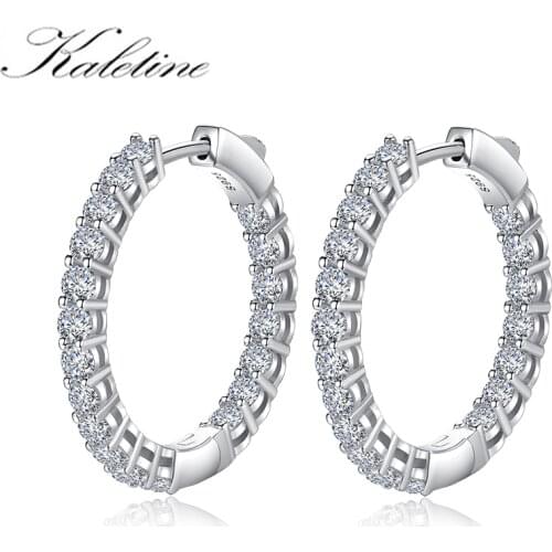 KALETINE New Fashion 925 Sterling Silver Shiny cubic zircon Earrings Good Quality Hoop Earrings For Women Girls Jewelry boucle