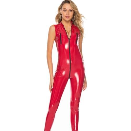 New European and American interest underwear patent leather onesie leather style dance clothes open crotch motorcycle clothing