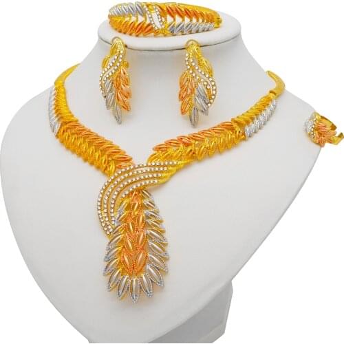 24K Gold jewelry sets for women African bridal wedding gifts party Bracelet round Necklace earrings ring sets jewellery